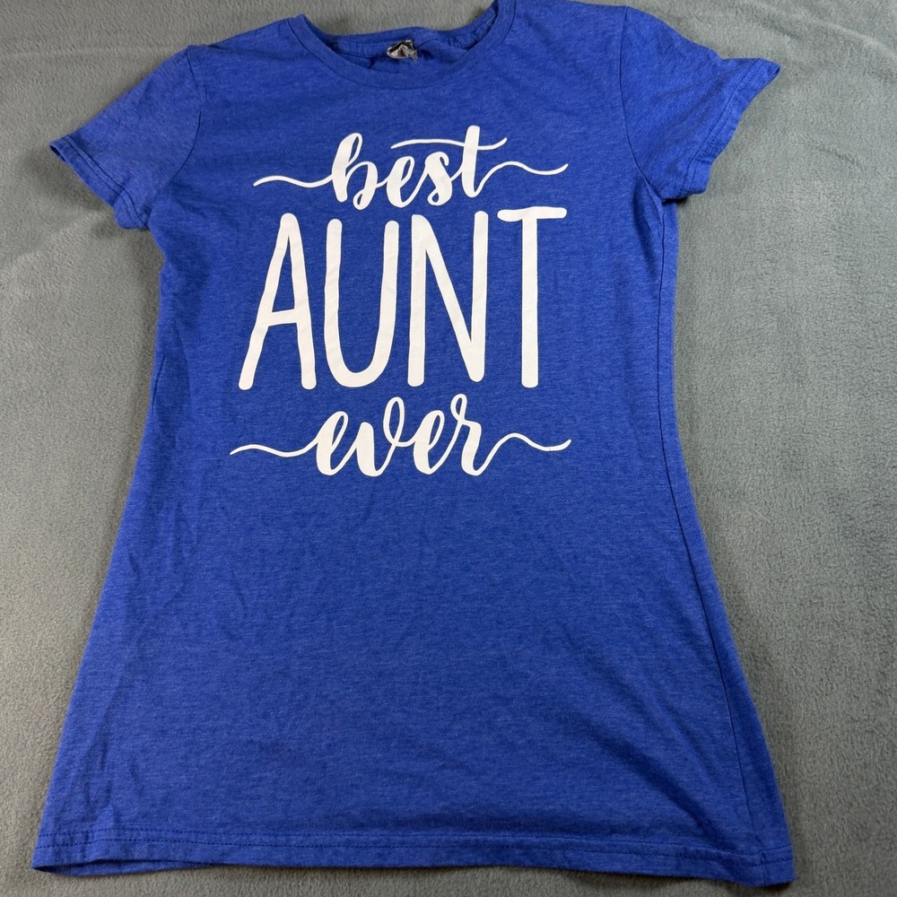 Instant Message Best Aunt Ever Graphic Tee Blue Heather Short Sleeve Shirt Small